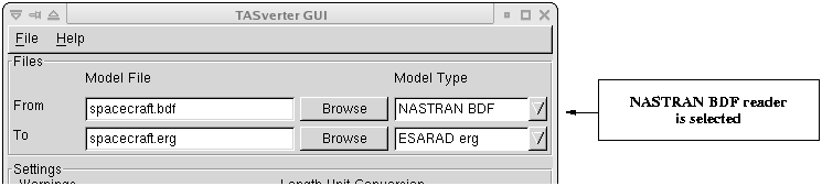Activation of the NASTRAN reader module through the TASverter GUI